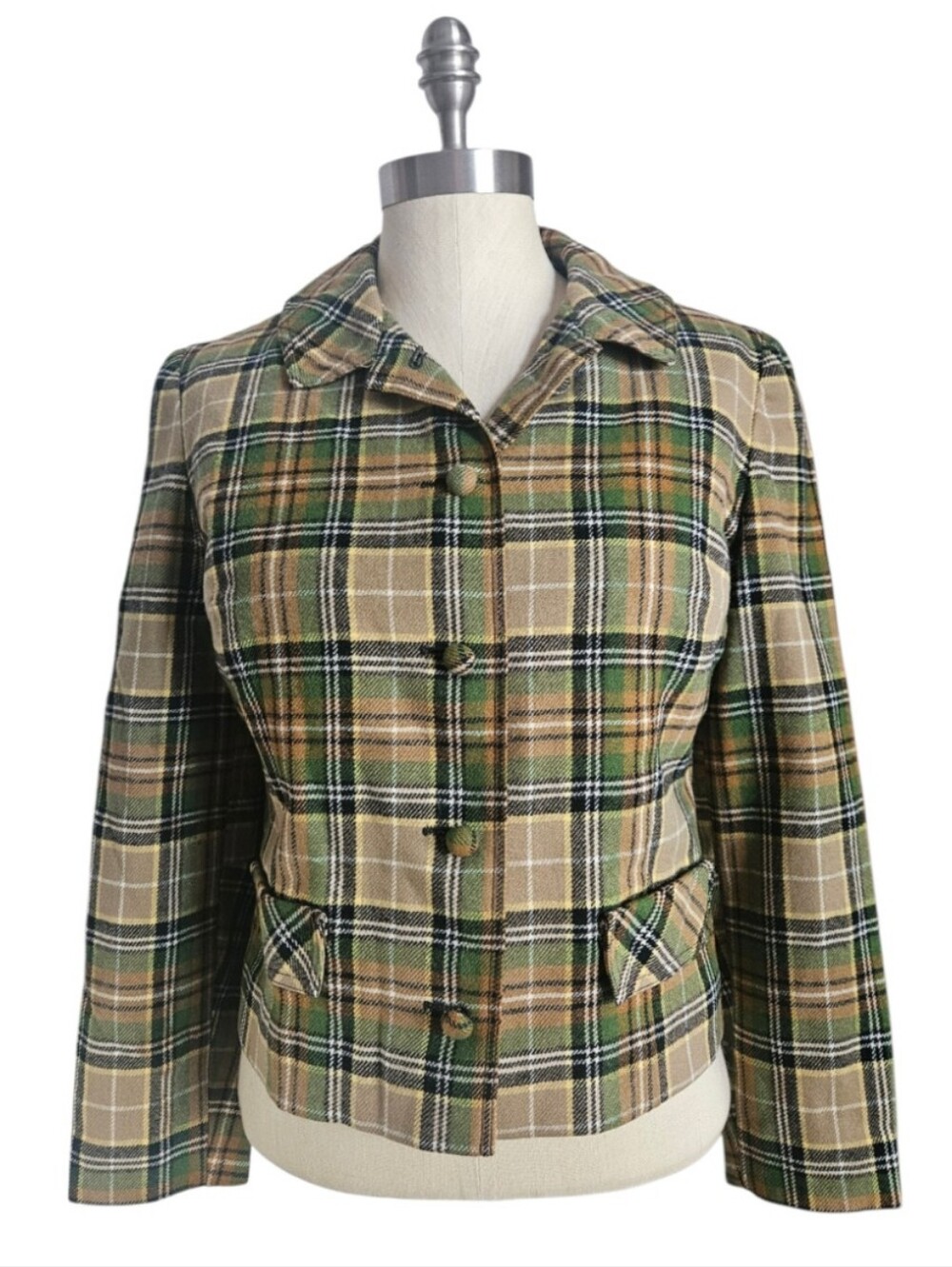 VTG PENDLETON Wool Plaid Blazer Jacket Green Gold Tartan Tailored | SZ M
